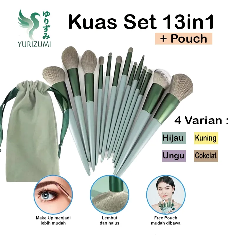 Yurizumi Kuas Make Up Travel Set 13in1 - Makeup Brush Powder Eyeshadow Foundation & Beauty Blending