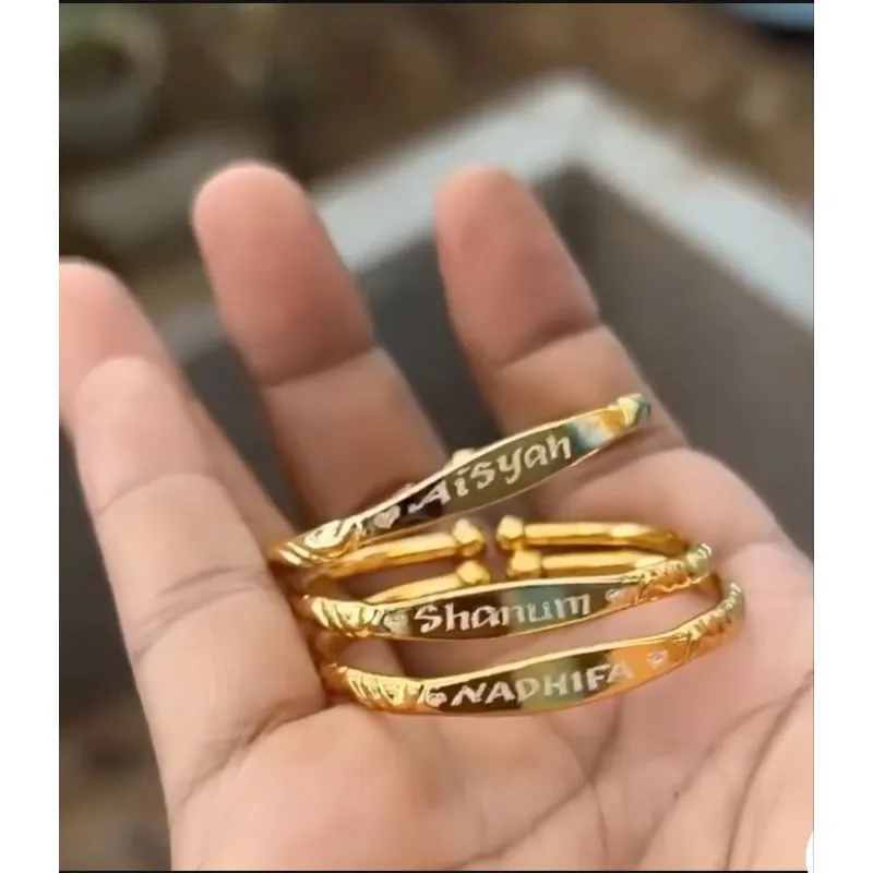 Gelang Monel Tribusono Anak Bayi Ukir Nama Anti Step Anti Panas Anti Karat