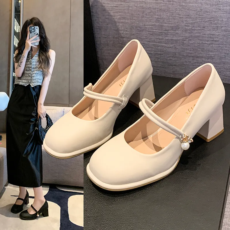 Sepatu Hak Tahu Tinggi 6cm High Heels Wanita Import Tali Terbaru Kekinian Kerja Pesta Kantor Wisuda Kondangan Pengantin Cantik Mewah Hitam Premium Murah Formal Fashion Strap Black Chunky Block Heel Mary Jane Wedding Shoes - Ukuran 35 36 37 38 39 40