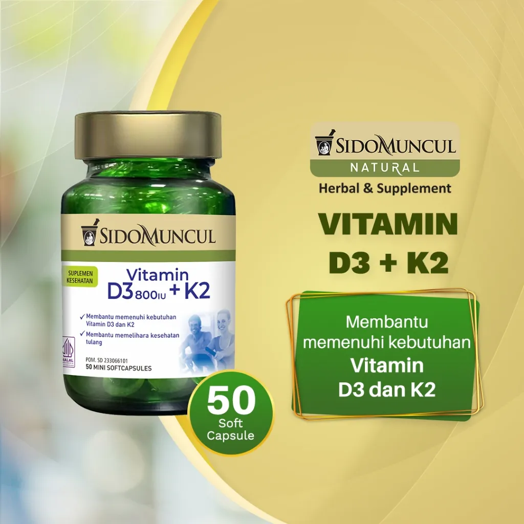 Sido Muncul Natural Vitamin D3 800 IU + K2 Soft Capsule 50 Kapsul