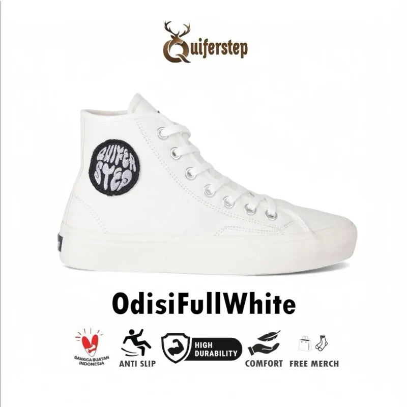 Quiferstep - Sepatu High Putih All White High Cut Kasual Unisex Pria Wanita Odisi 36-44