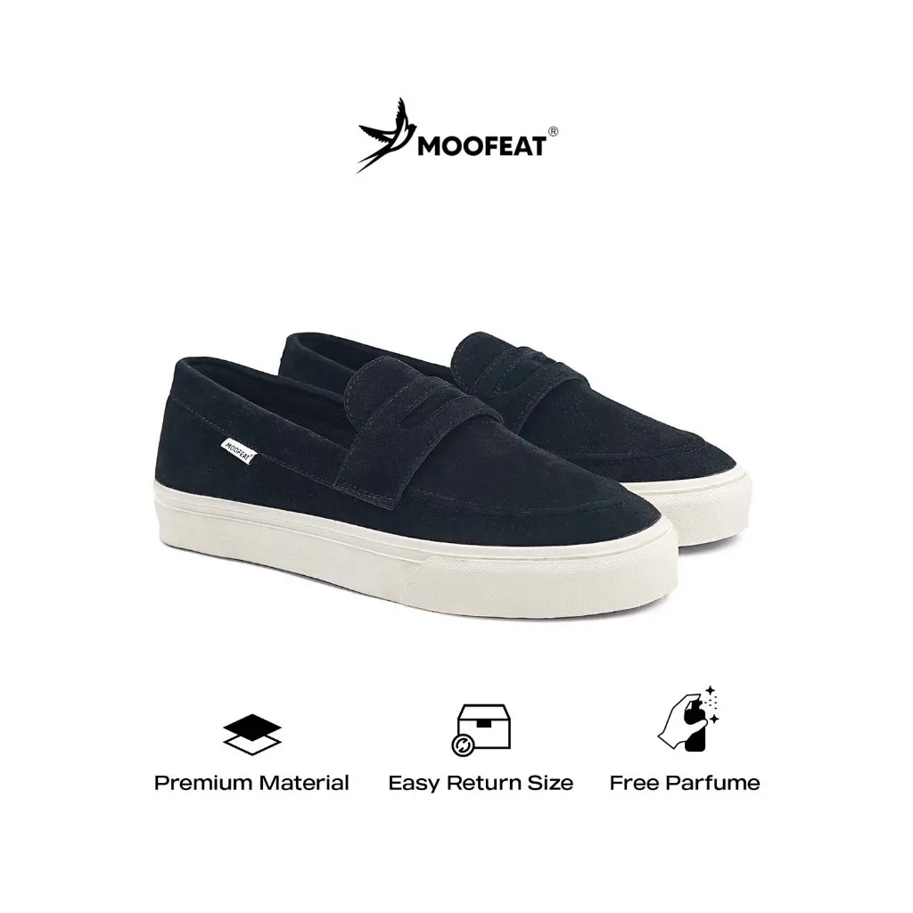 Moofeat Milo - Sepatu slip on suede pria casual black