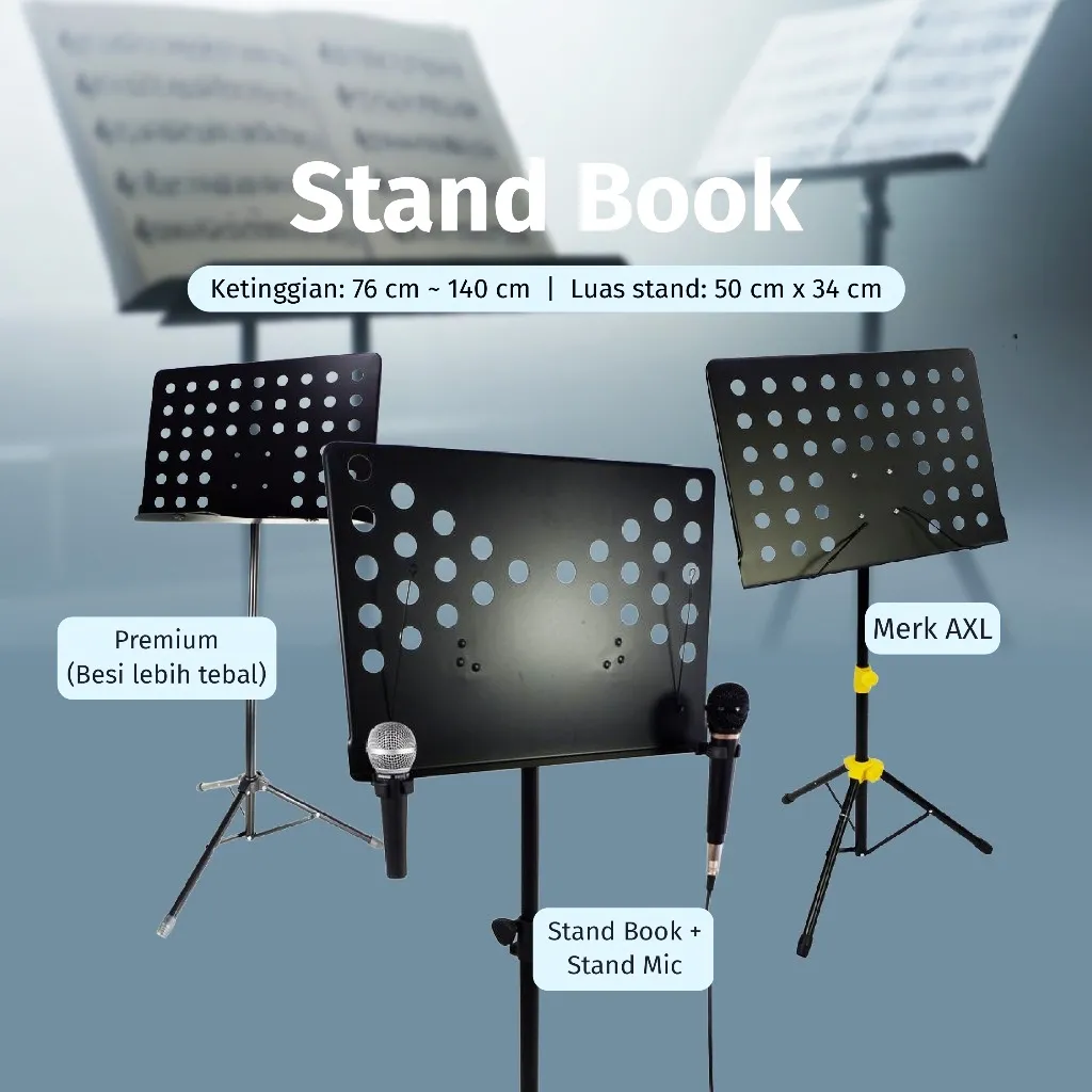 Stand Book Lipat Besar Bolong Stand Buku Partitur Stand Mic Music Sheet Buku Al-Quran Panggung Penyanyi Vokal Vocalist