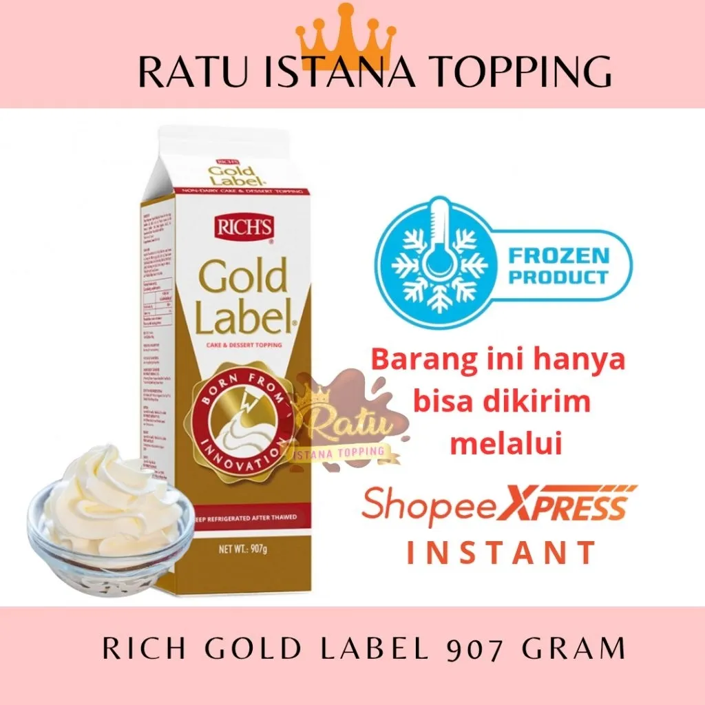RICHS GOLD LABEL WHIPING CREAM 907 GR LABEL EMAS RICHS NON DAIRY WHIP KRIM RICH WHIPPING CREAM CAIR TOPPING MILES CREPES DESSERT BOX
