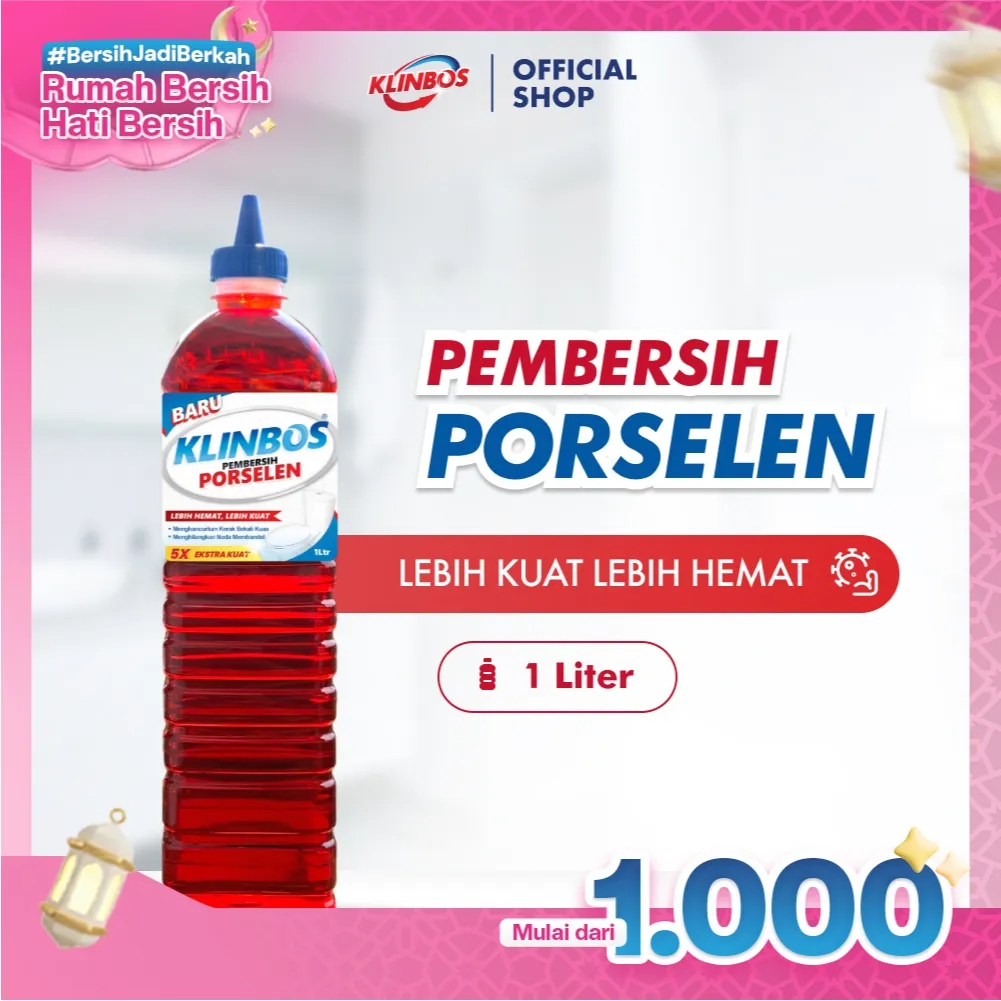 KLINBOS Porselen 1 Liter Pembersih Kerak Untuk Kamar Mandi Keramik Toilet Kaca Wc