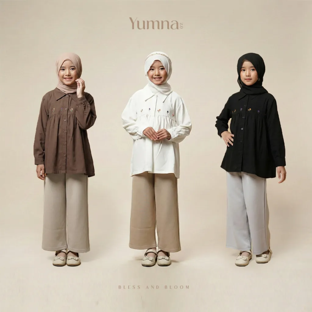 Ammarkids - Setelan Anak Perempuan Yumna | Atasan Bordir A-Line + Celana Scuba Anak Perempuan | S–XL