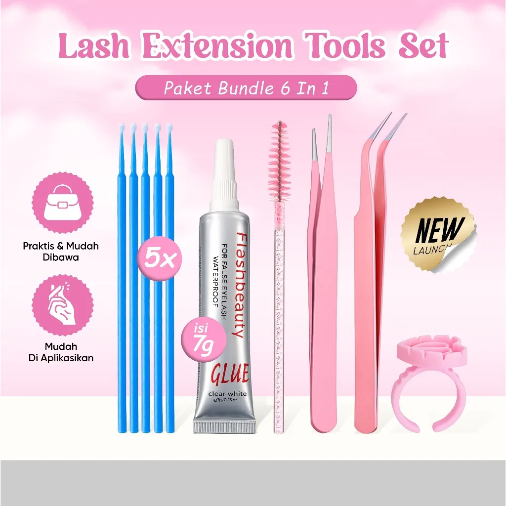 SET 6 IN 1 Lash Extension Tools Micro Brush Ring Pinset & Glue Eyelash Multifungsi