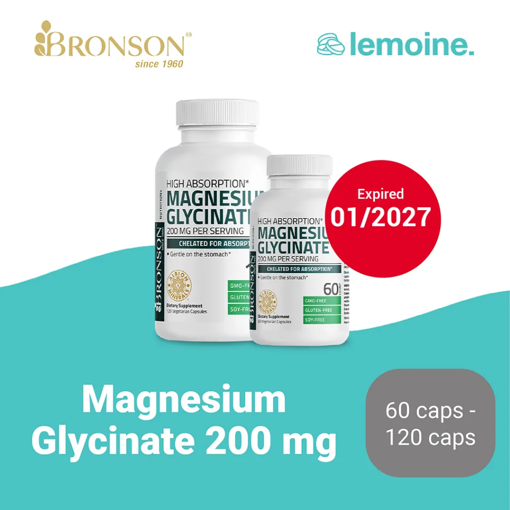 (Varian) Bronson Magnesium Glycinate 200mg 60 120 kapsul By Lemoine - Suplemen Kesehatan