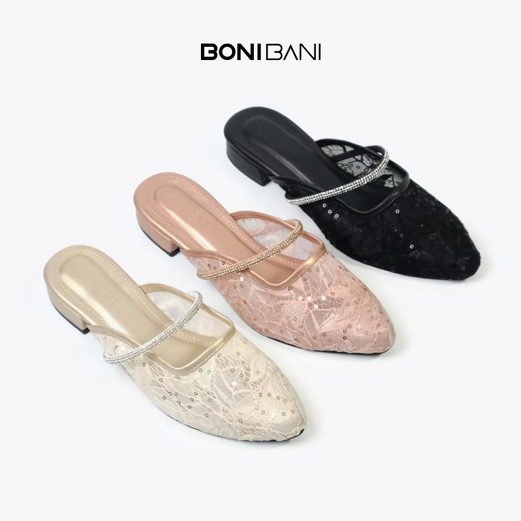 BONI BANI - JOLA Mules Selop Wanita / Mules Block Heel 3 cm / Slip On / Mules lebaran Brukat / Mules Pesta Brokat