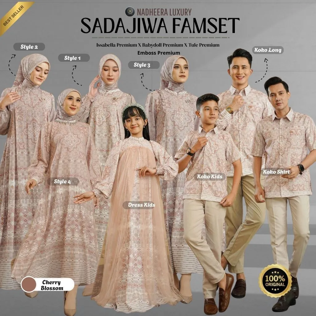FREE SCARF / SADAJIWA FAMSET (CHERRY BLOSSOM) NADHEERA LUXURY TERBARU / FAMSET TERBARU / BY NADHEERA LUXURY / sarimbit terbaru / sarimbit sadajiwa / sarimbit viral  / sarimbit lebaran terbaru / sarimbit keluarga lebaran premuim / famset lebaran