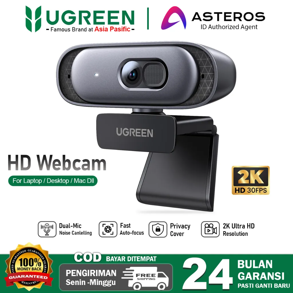 UGREEN 2K Webcam Full HD Resolution 1080P 60fps Auto Focus For PC Laptop Macbook