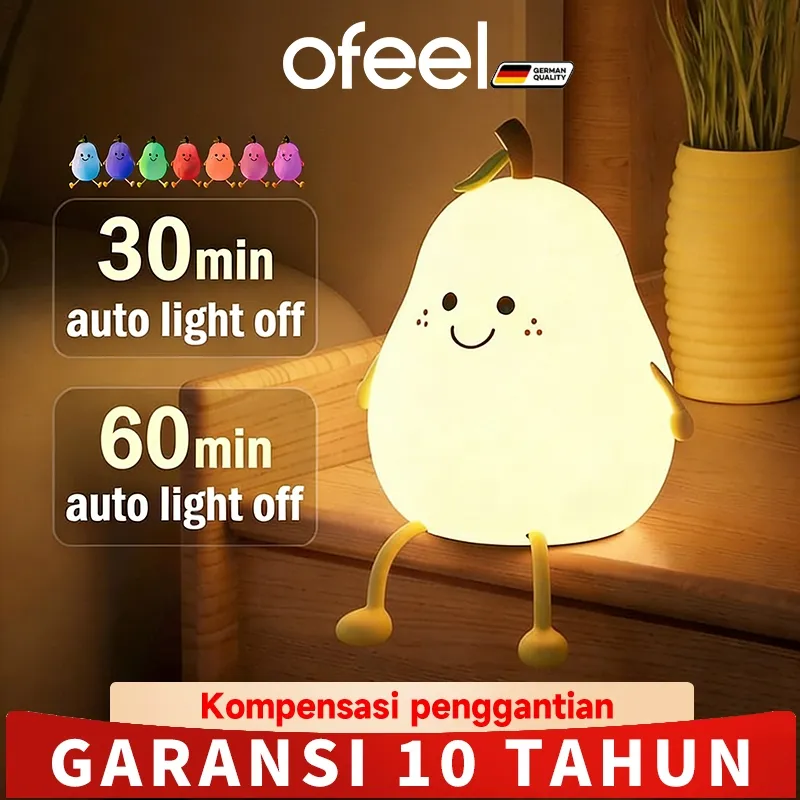 OFEEL Lampu Tidur Lampu Meja Silicone Anak Buah Pir Pear Bufenli Lucu Lampu Tidur Silikon Untuk Kamar Tidur Cahaya Lembut Untuk Tidur Ramah Mata Desain Berkualitas Tinggi Hadiah Tahun Baru yang Sempurna Untuk Anak-anak Dan Perempuan