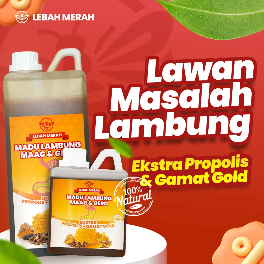 Madu Lambung Cap Lebah Merah Madu Herbal Suplemen Atasi Asam Lambung Maag Gerd Redakan Nyeri Lambung