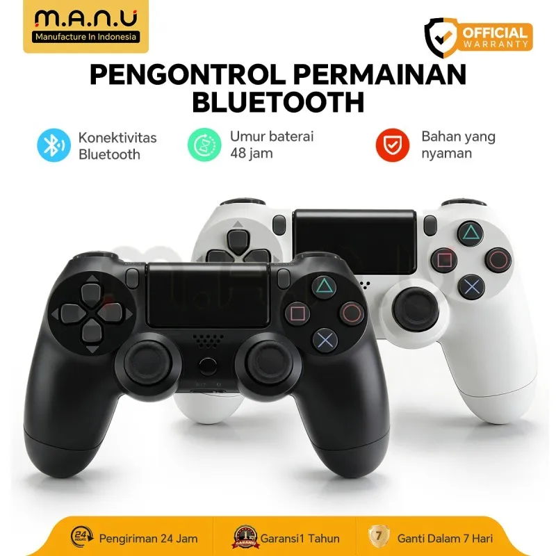 MANU Bluetooth Gamepad Stick Controller dengan Lampu RGB Joystick Baterai 48 Jam Untuk P4/PC/Android/iOS