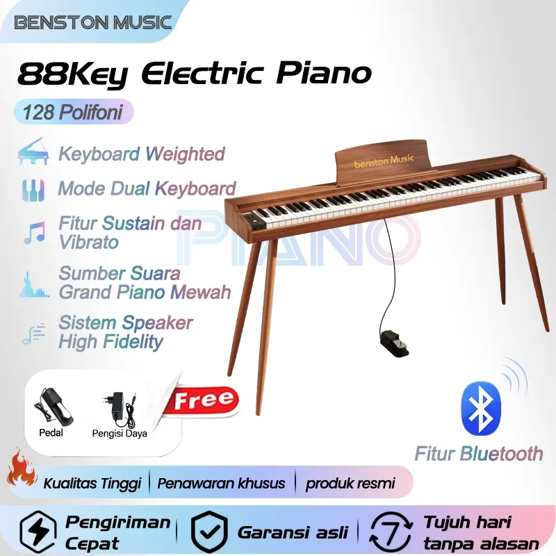 Benston Music- Piano Elektrik 88 Key Heavy Hammer Weighted, Piano Digital Portabel Profesional untuk Ujian, Guru TK, Anak-anak, Dewasa, dan Rumahan.