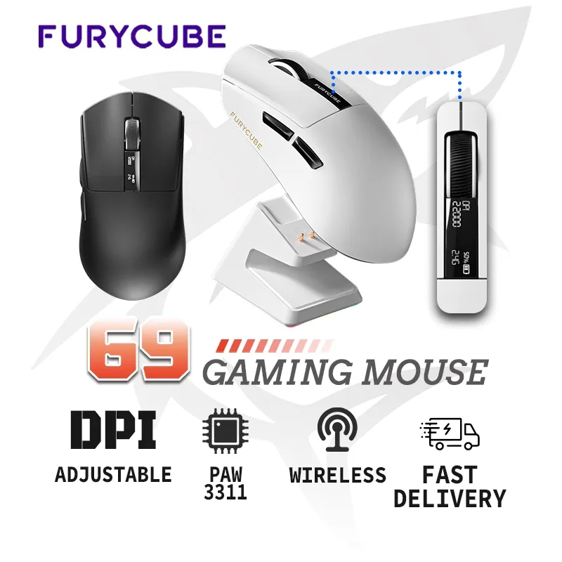 FURYCUBE G9  PRO Gaming Mouse Wireless 3 Mode PAW3311 with Docking Charging with Macro For Gaming Office