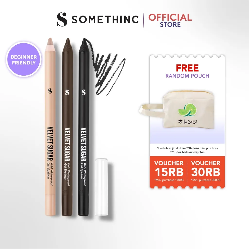 SOMETHINC MAKEUP Velvet Sugar Kohl Waterproof Gel Eyeliner - Eyeliner Pensil Warna Hitam, Cokelat & Nude Mudah Digunakan Pemula