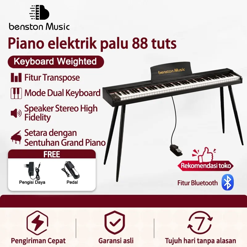 Benston Music- 88 Key Full Weighted Keyboard, Piano Elektrik untuk Pemula Guru TK, Piano Digital untuk Ujian