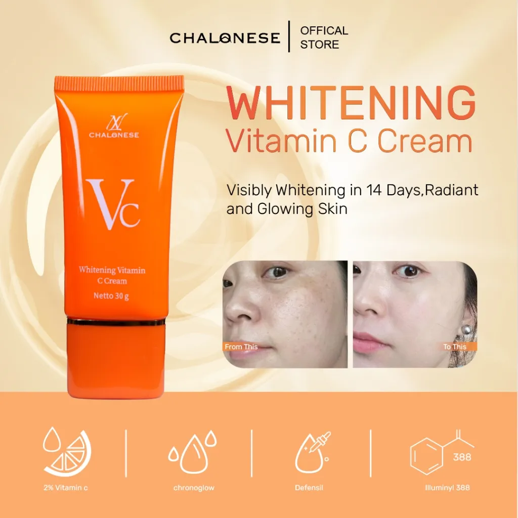 [COD] CHALONESE Vitamin C Tone Up Cream + Niacinamide | Cream Pencerah Wajah Instan Glowing, Mencerahkan & Meratakan Warna Kulit | Brightening Cream All Skin Type | Skincare Viral Best Seller Hydrating & Brightening Toner | Hyaluronic Acid + Niacinamide
