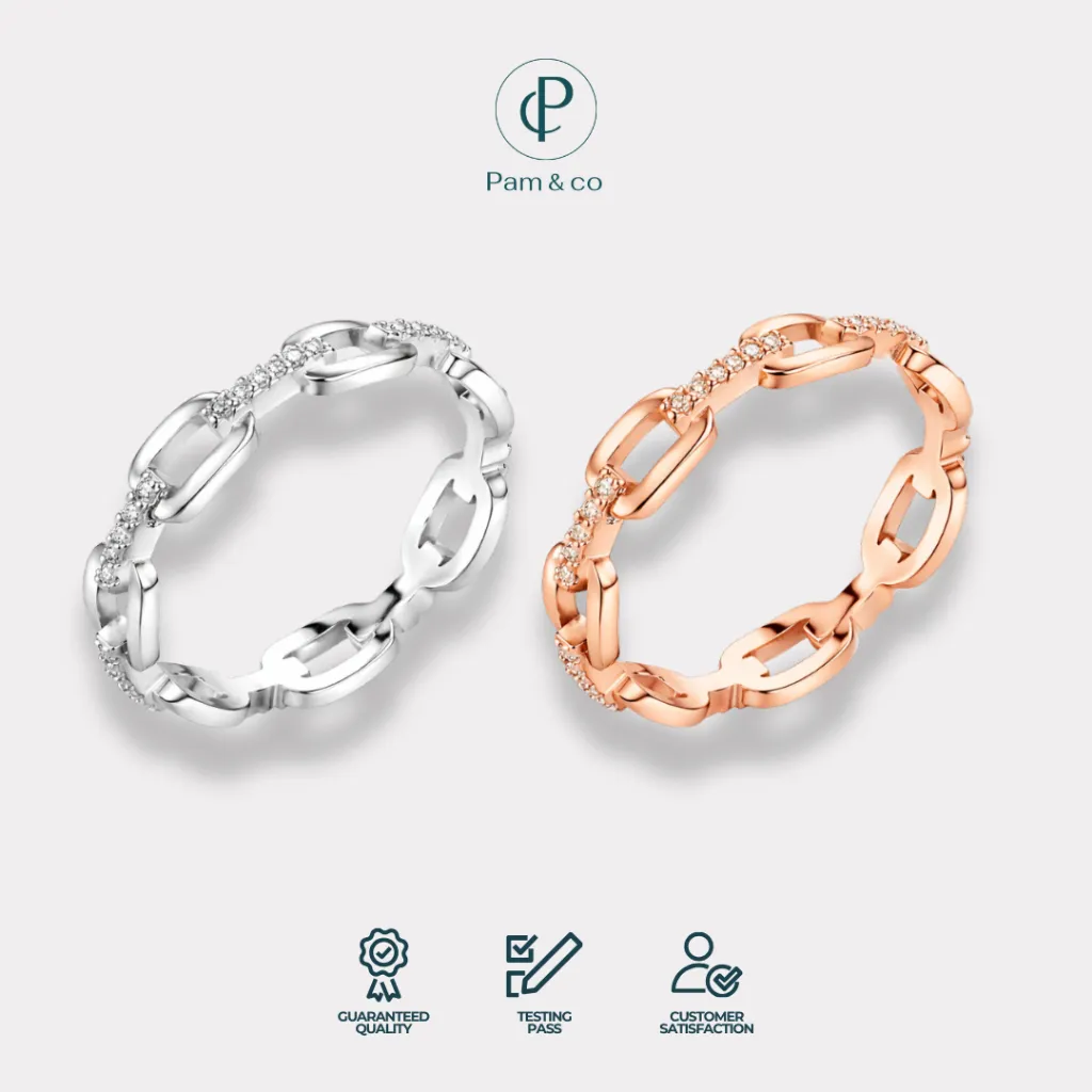 Pam & Co - Velora Link Ring | Cincin Wanita Edgy Minimalis | Cincin Chain Stacking Elegan | Copper Premium Gold Plated