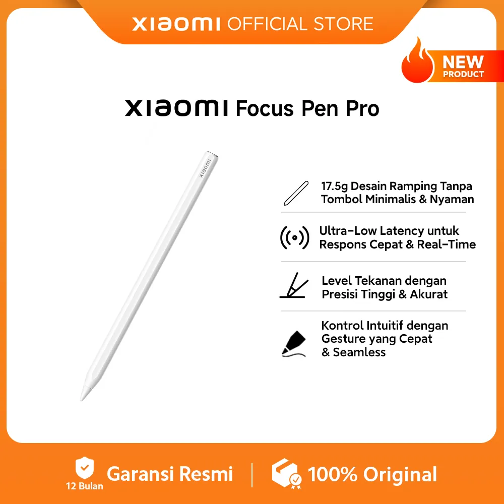 Xiaomi Focus Pen Pro | Desain Ramping Tanpa Tombol yang Minimalis & Nyaman | Ultra Low Latency untuk Respons Cepat & Real-Time | Level Tekanan dengan Presisi Tinggi & Akurat | Kontrol Intuitif dengan Gesture yang Cepat & Seamless | Smart Pen [Xiaomi Offic
