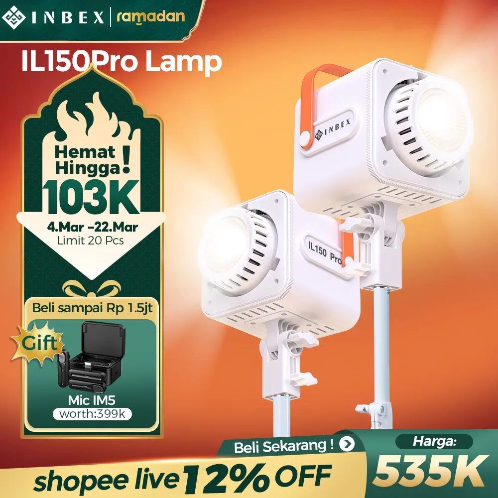 [k] INBEX IL150Pro Lighting Studio Kit  Lampu Konten Live Streaming Photography with CRI 95 dan suhu warna (2700K-7500K)