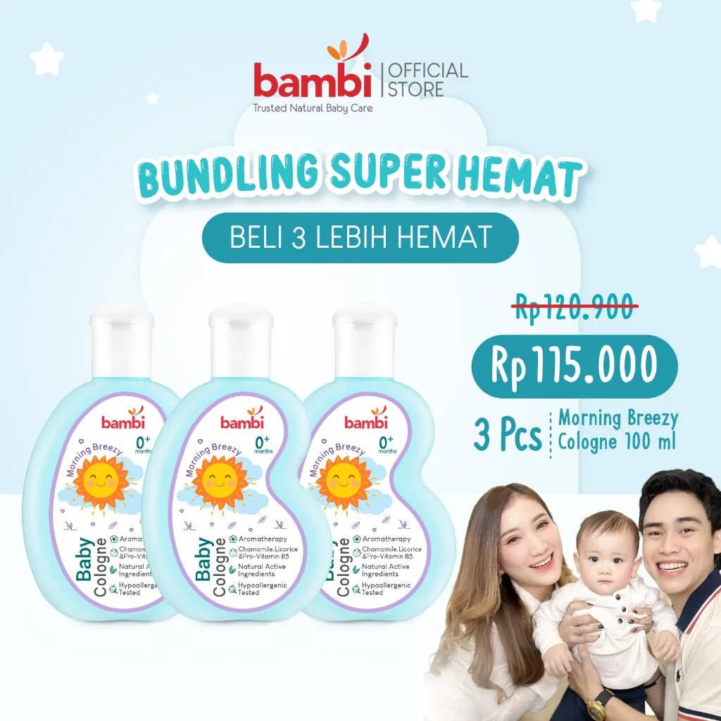 Bambi Baby Cologne Morning Breezy 100ml | Parfume Bayi Kulit Normal - Sensitif