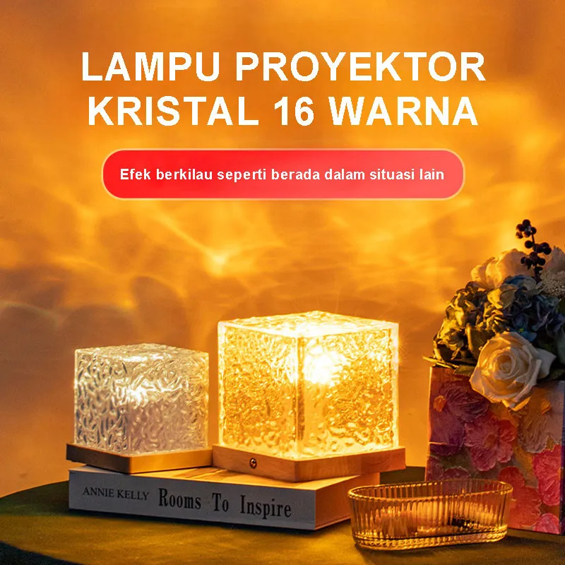 Lampu Proyektor LED Kamar Tidur Aesthetic Meja 16 Warna / Lampu Proyektor Kristal Lampu Tidur Anak Dekorasi