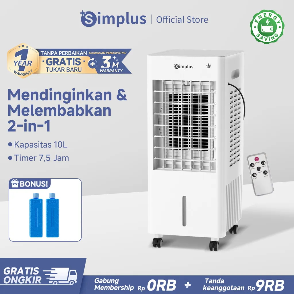 Simplus Air cooler Kipas Angin Pendingin Kipas AC Rumahan Tangki 10L Jangkauan Udara Luas
