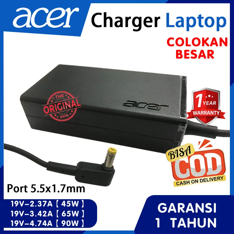 [ORI] Charger ACER Original EMBS BIG Plug 5.5*1.7mm 45W 65W 90W - Untuk Aspire ES1 E5 V3 V5 Travelmate PA-1450-26, Garansi