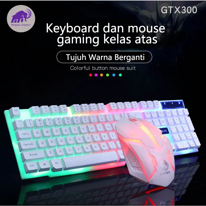 MA Kombo Keyboard dan Mouse Gaming MENGMA dengan Lampu RGB Cahaya / Termasuk Mouse dan Keyboard - Keyboard Mekanikal untuk PC Desktop dan Laptop - Kabel USB / Keyboard Komputer Berkualitas Tinggi