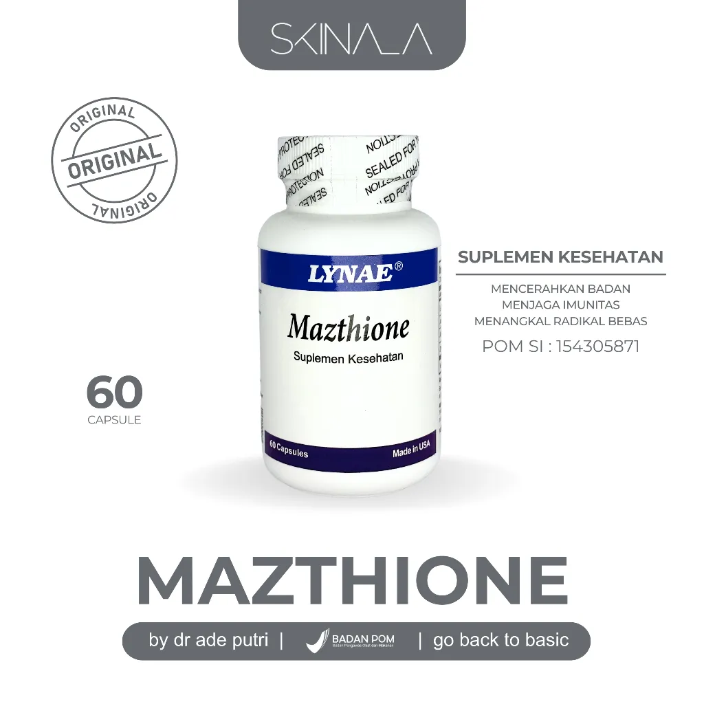 LYNAE MAZTHIONE GLUTATHIONE 60 30 20 KAPSUL ORIGINAL SUPLEMEN WHITENING MENCERAHKAN MENUNDA JERAWAT ANTI AGING