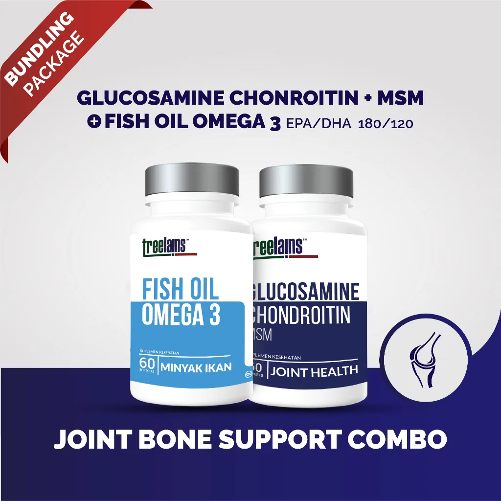 Treelains Joint Support Pack Glucosamine 30 Tabs + Fish Oil Omega 60 Softgels Joint Suplemen Sendi