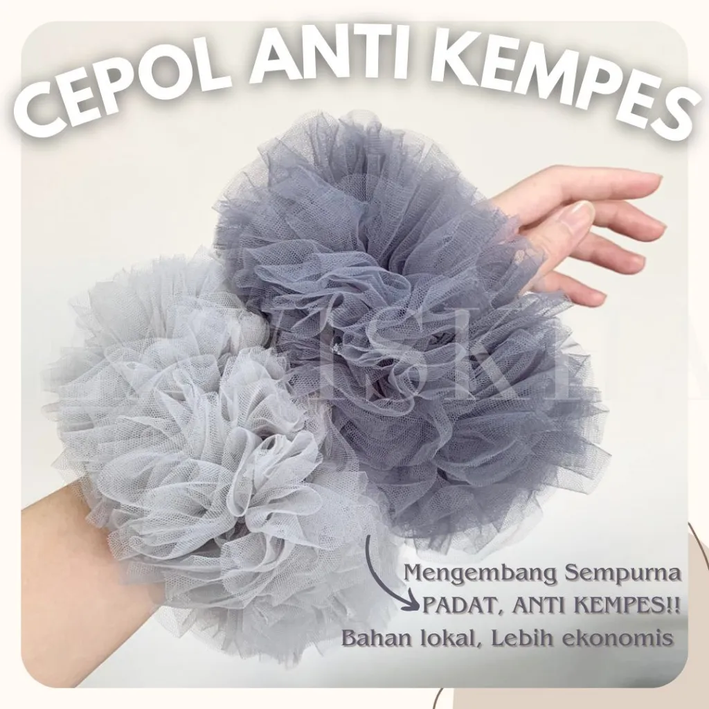 CEPOL HIJAB ANTI KEMPES SUPER JUMBO TILE LOKAL Scrunchie tulle penambah volume hijab