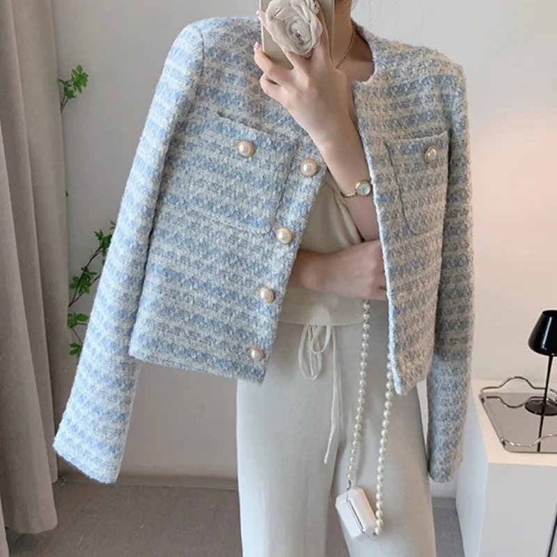Cardigan korea style blazer wanita Biru M601