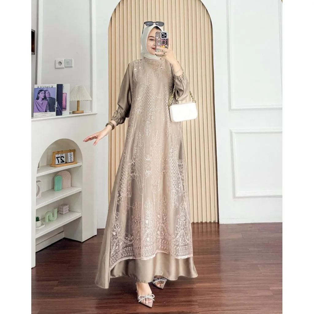 TERBARU AMELLA DRESS BRUKAT TERVIRAL 2026 MATT VELVET PREMIUM GAMIS KONDANGAN WANITA MEWAH ELEGANT