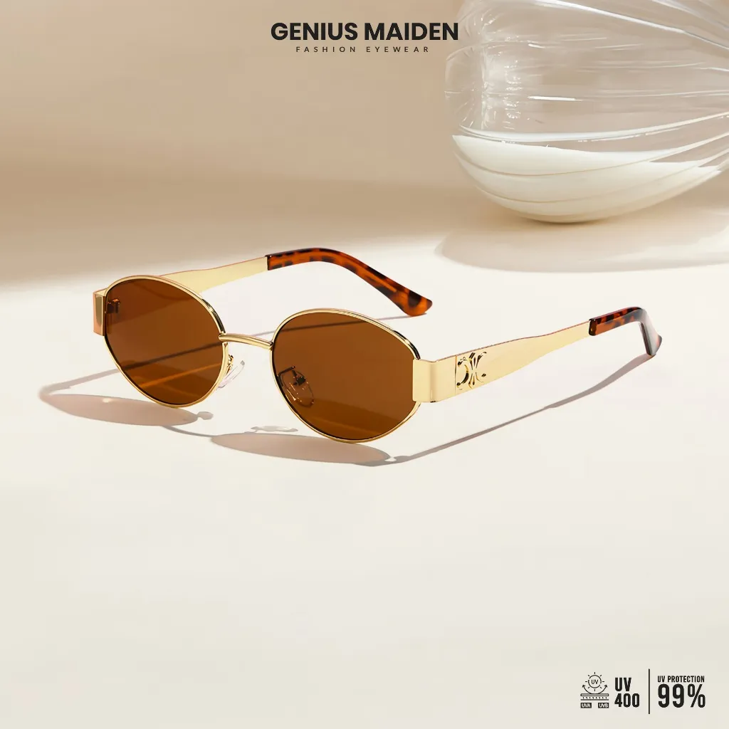 Genius Maiden Kacamata Hitam Sunglasses Retro Vintage Bahan Metal Anti Uv400 Style 1006-4236-4238