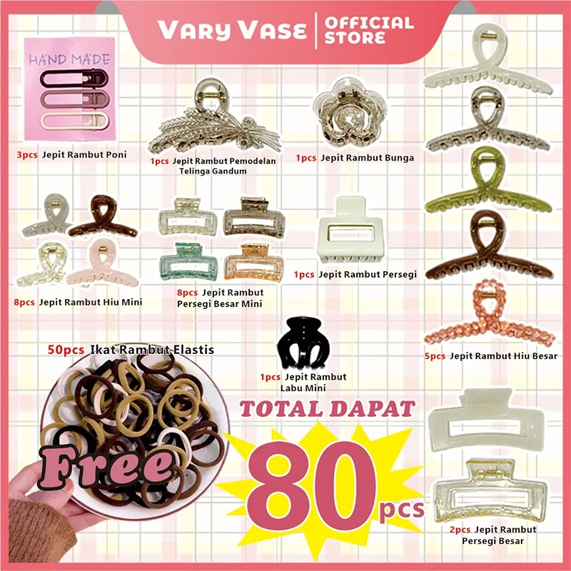 Vary Vase Set Aksesori Rambut 80 Pcs Korean Style Jedai Rambut Aesthetic Jepit Rambut Bahan Plastik