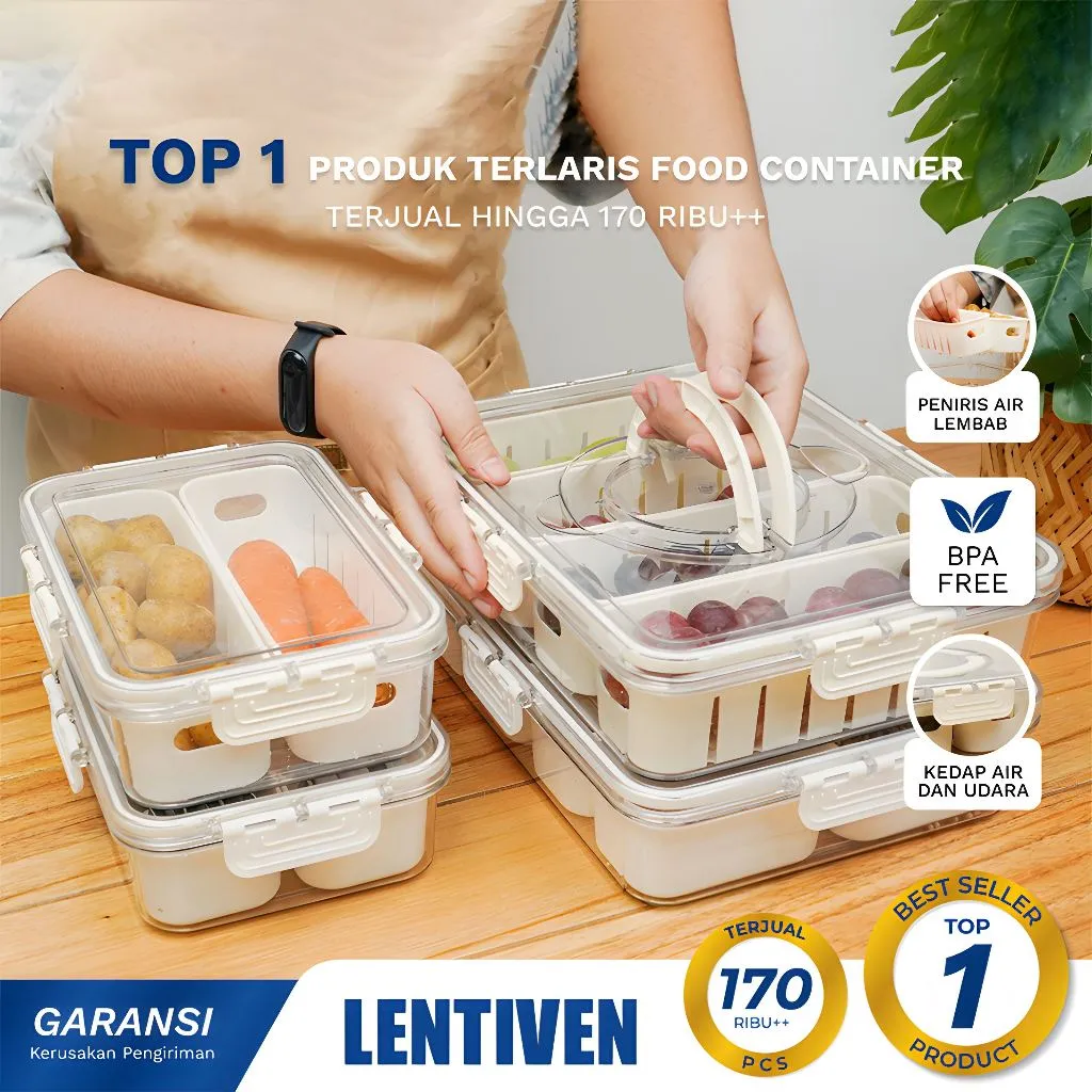 LENTIVEN Kotak penyimpanan makanan Sayuran Buah Food Container ringan Tempat makan bumbu dapur Wadah TYPE A