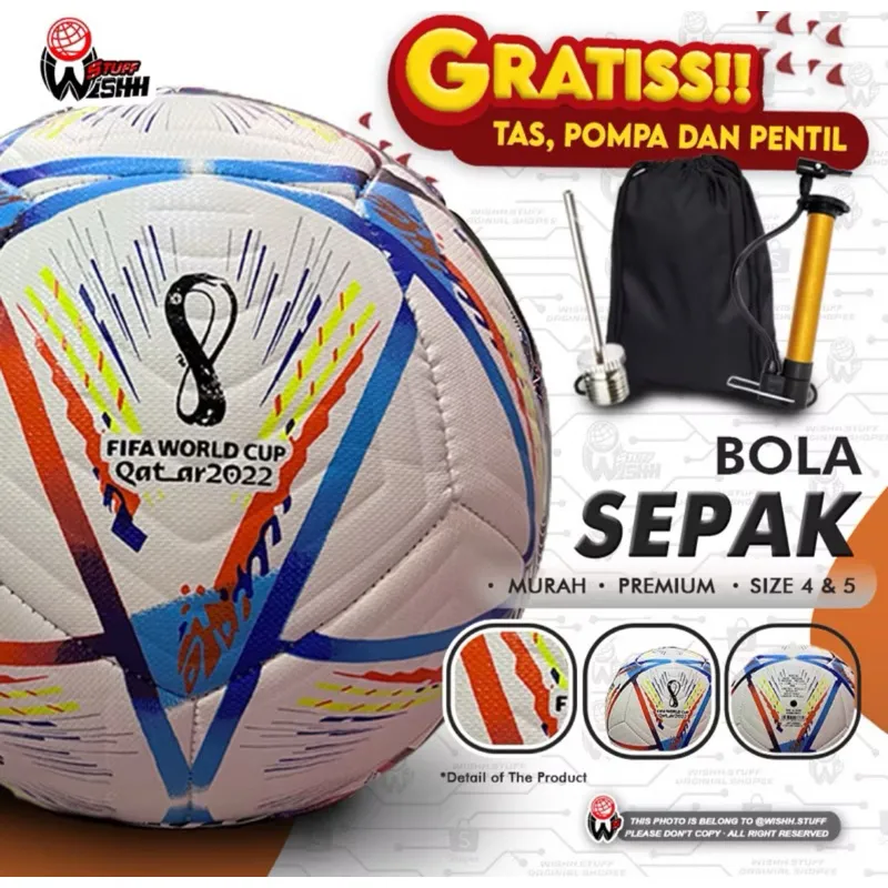 Bola Sepak Size 5 - Sudah Gratis Pompa Tas Pentil Jaring Garansi Anti Bocor Jahit