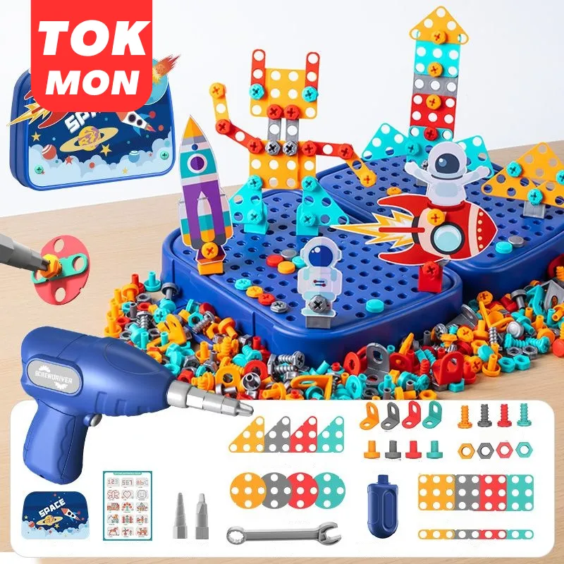Mainan Tool Set Anak 3D Puzzle Koper Mainan Edukasi Anak Mainan Sekrup Pakit Anak dengan Bor Listrik