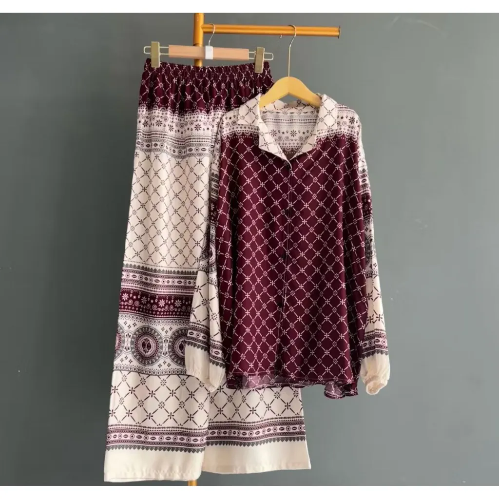 SETELAN KEMEJA CELANA KULLOT/ONESET PIYAMA CELANA MOTIF RAYON PREMIUM