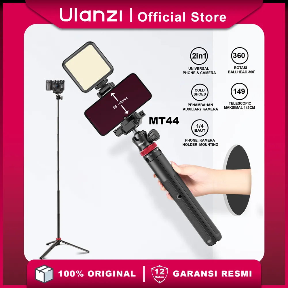 Ulanzi MT-44 Extendable Tripod Selfie Stick with 2 in 1 Ball Head