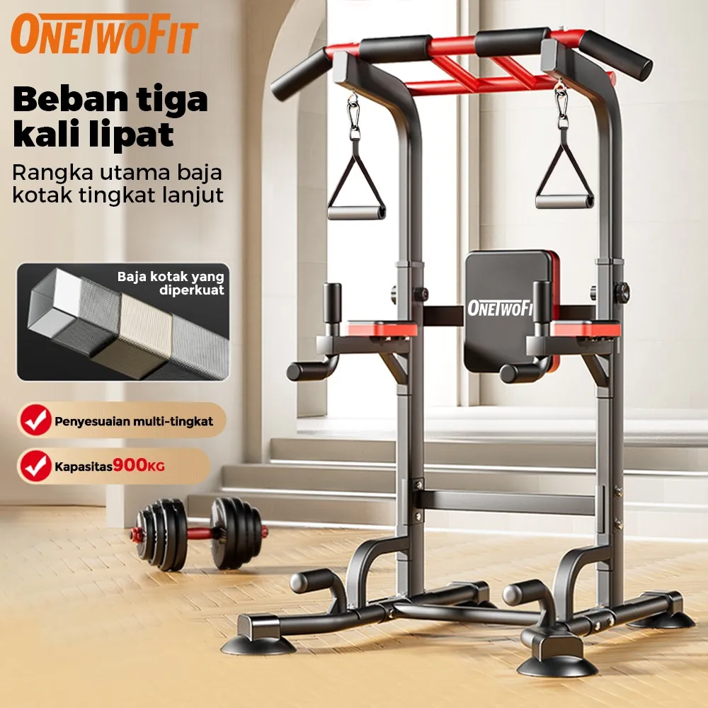 OneTwoFit Chip Up Power Tower Pull Up Bar Multi-Function Adjustable Chin Up Bar Power Tower Pull Up Indoor Alat Olahraga Pull Up Rumahan