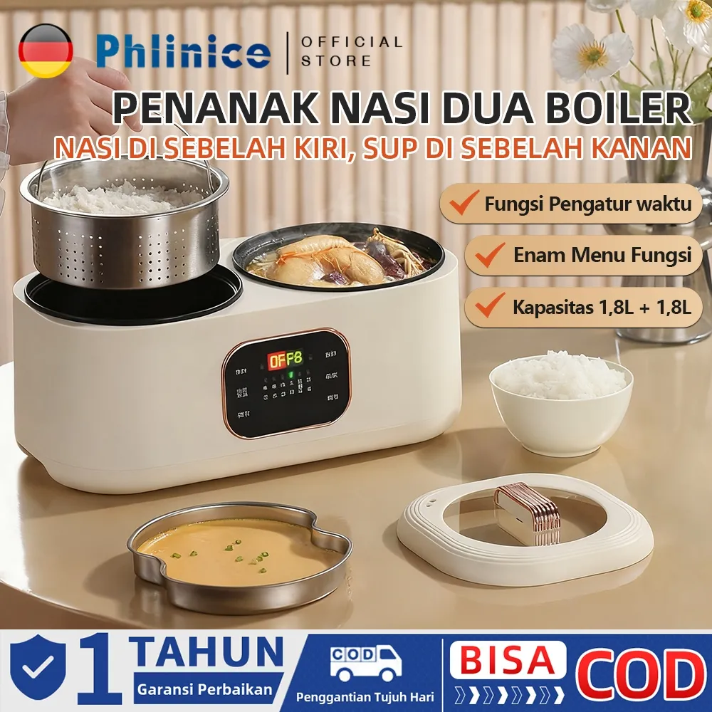 COD  Phlinice Panci Listrik Double Pot Serbaguna 3.6L , 6IN1/ Panci Rice Cooker Low Carbo / Panci Elektrik Multifungsi Ganda Cerdas / Panci Anti Lengket