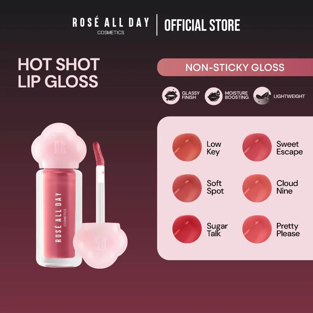 [NEW LAUNCH] Rosé All Day Hot Shot Lip Gloss | Lip Gloss Plumpy & Glossy, Tidak Lengket, Medium Coverage, Melembapkan, Vegan & BPOM