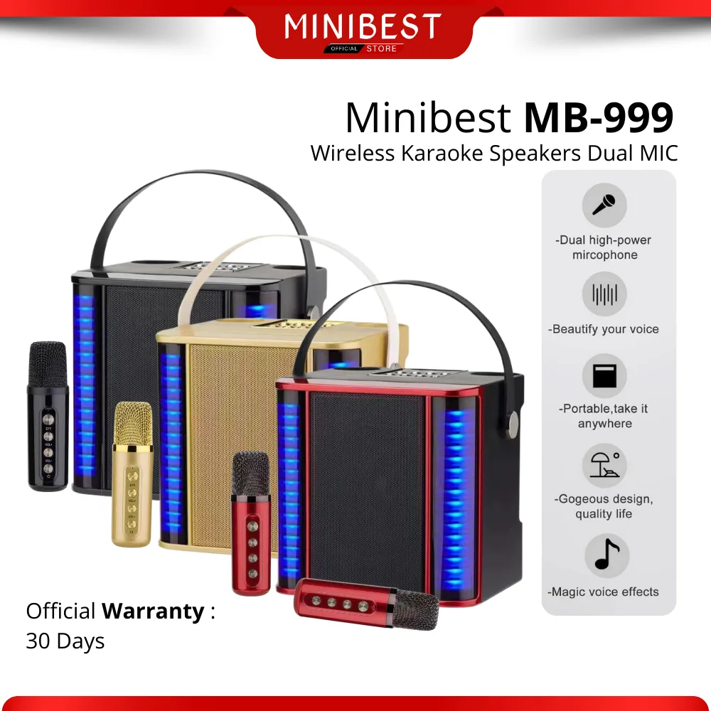 MINIBEST MB999 Speaker Bluetooth Karaoke 2 Mic Wireless Outdoor Family Party Ktv Equipment Wireless Microphone Bluetooth Speaker Portable Stereo