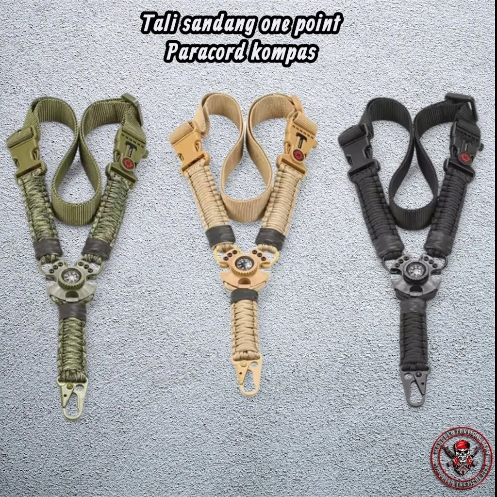 Sling One Point Paracord Kompas & Pematik Api / Tali sandang One point paracord kompas