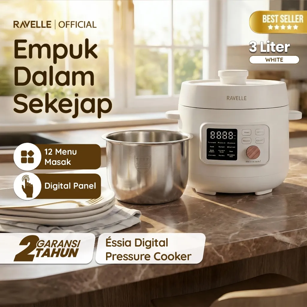 Ravelle - Digital Pressure Cooker 3L Panci Presto Digital Full Touch Screen Stainless steel