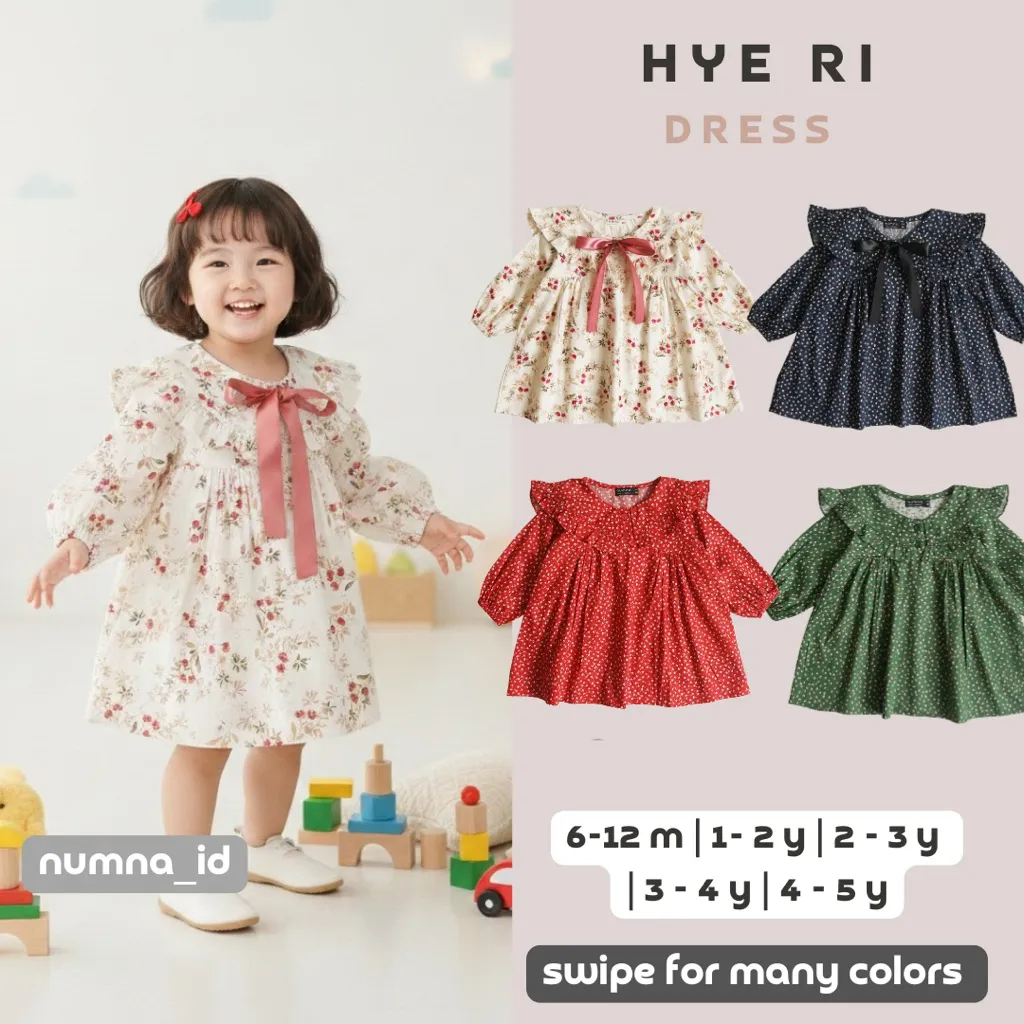 numna HyeRi Dress Anak Bahan Katun Lengan Panjang usia 1-5tahun